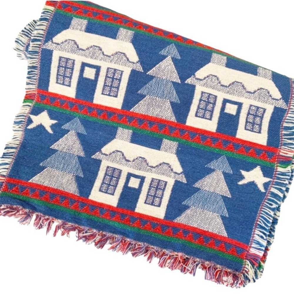 Vintage Christmas Table Runner Americana Fringe Hem Table Linens 71x 14